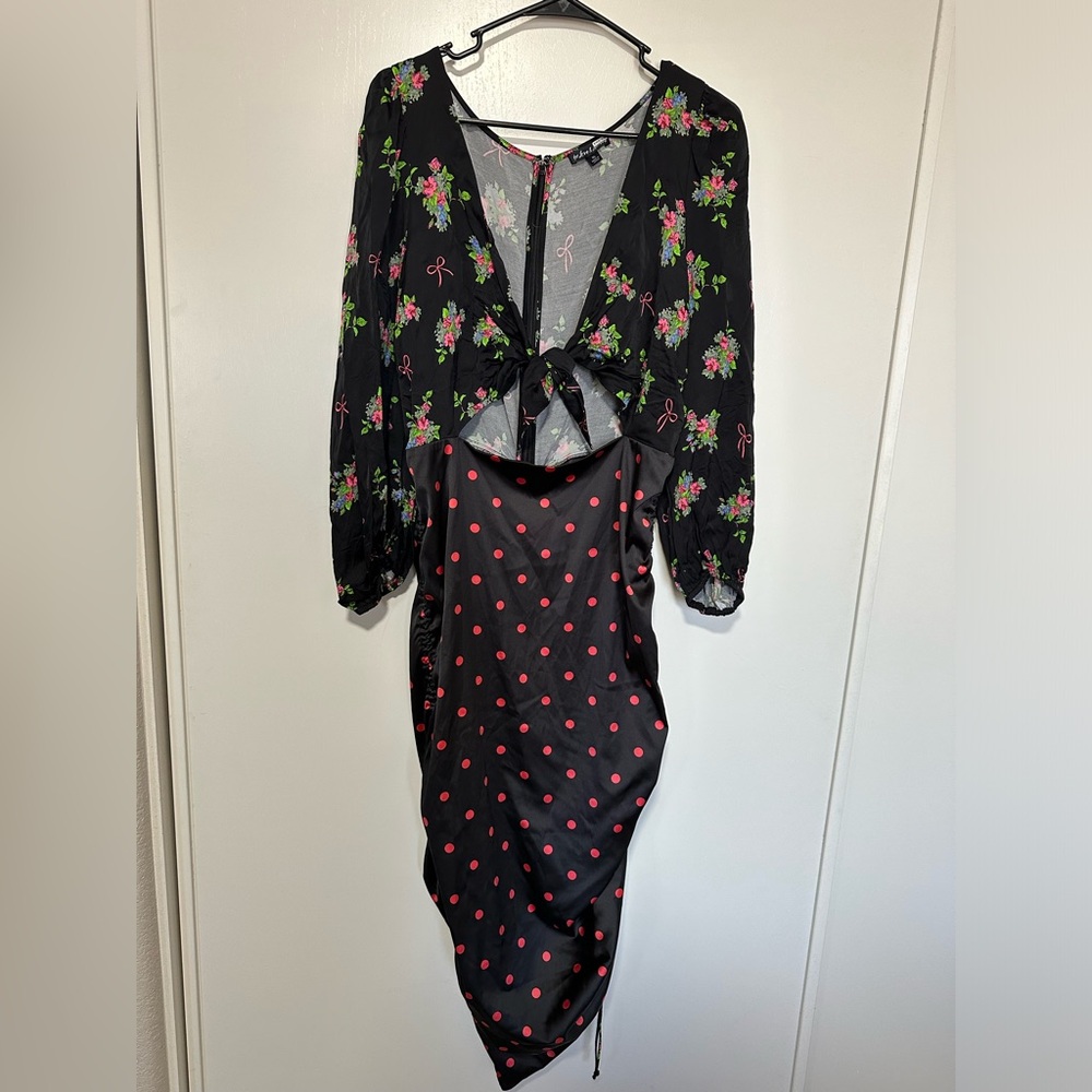 For Love And Lemons Black Floral and Polka Dot Dress